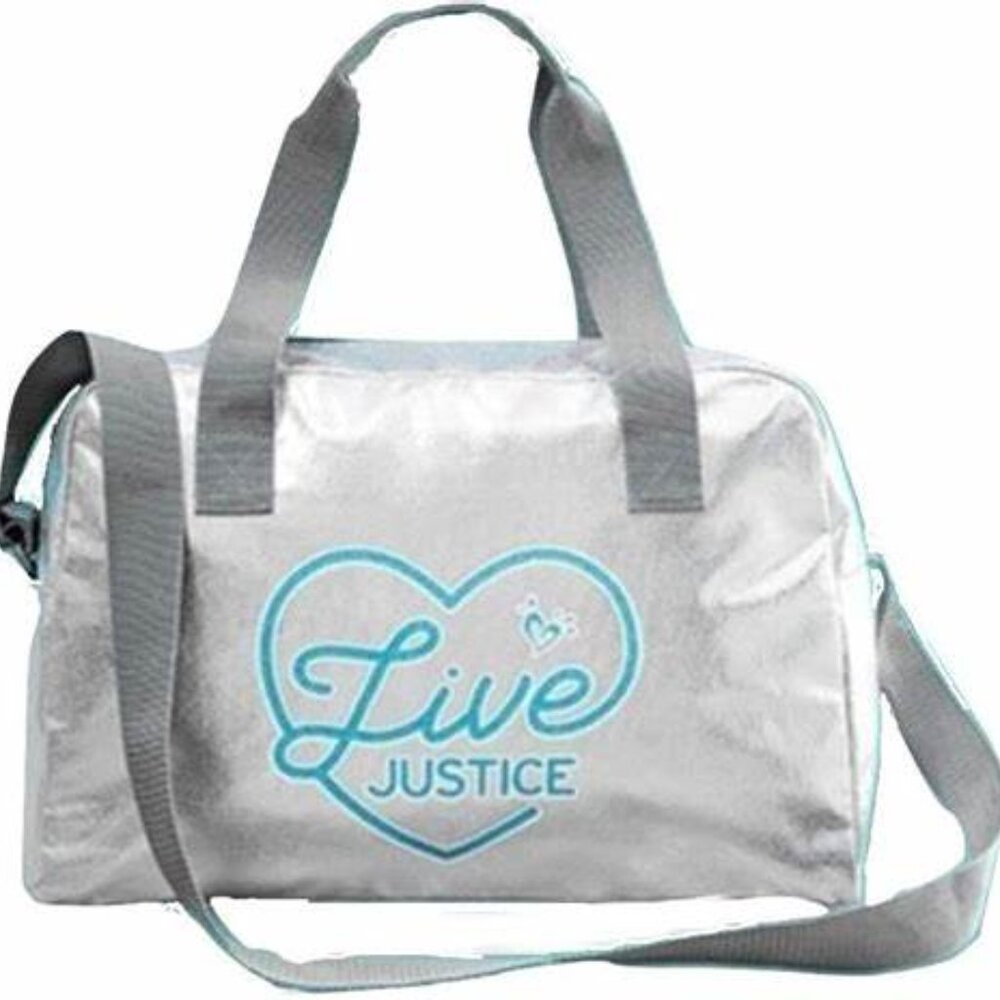 JUSTICE Girls silver Metalica dance / travel / overnight duffle bag